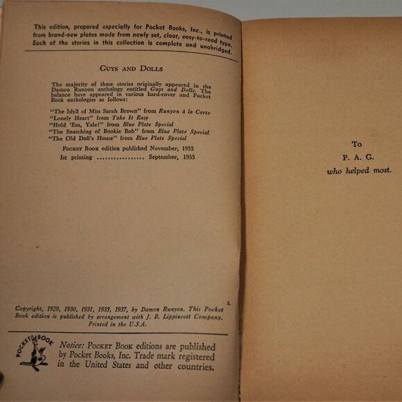 Guys and Dolls by Damon Runyon 1955 Pocket Books 1098 Paperback - Picture 5 of 5